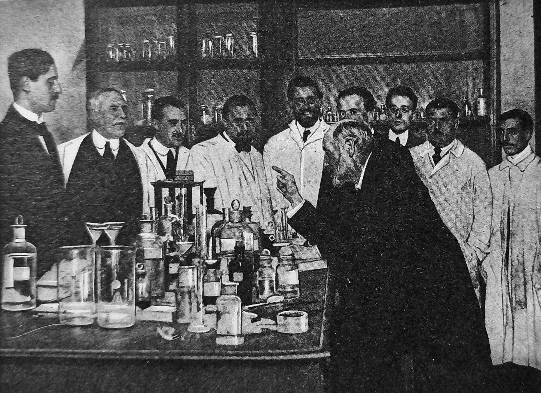 Santiago Ramón y Cajal teaching in his laboratory, Madrid